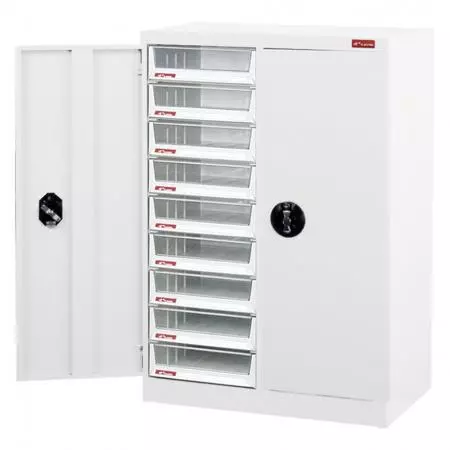 Lemari Bawah dengan pintu, 18 laci dalam 2 kolom untuk kertas A4 (6,6L per laci) - Bantu diri Anda untuk menyimpan file dan dokumen dengan mudah dan siap dengan lemari arsip SHUTER dengan laci.