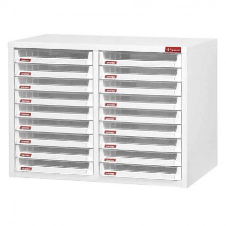 Desktop cabinet with 18 plastic drawers in 2 columns for A4 paper (3L per drawer) - A traditional, proven place-of-business document sorting tower with numerous break-resistant plastic drawers.