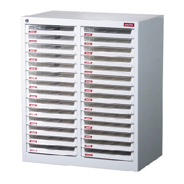Floor Cabinet with 28 plastic drawers in 2 columns for A4 paper (3L per drawer)