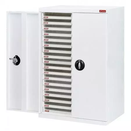 Kabinet Lantai dengan pintu, 36 laci plastik dalam 2 kolom untuk kertas A4 (3L per laci) - Penambahan pintu yang kuat dan dapat dikunci membuat kabinet laci file ini menjadi salah satu yang paling aman yang akan Anda lihat di pasar saat ini.