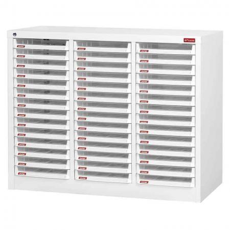 Floor Cabinet with 42 plastic drawers in 3 columns for A4 paper (3L per drawer)