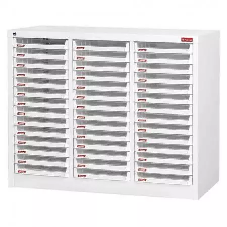 Lemari Lantai dengan 42 laci plastik dalam 3 kolom untuk kertas A4 (3L per laci) - Lemari arsip 42 laci yang tak tertandingi dalam desain dan kualitas.