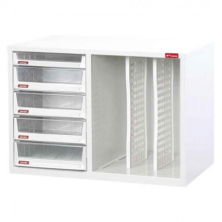 Desktop cabinet with 4 drawers, 1 plastic drawer in 1 column and 2 dividers in 3 columns (1 drawer 3L & 4 drawers 6.6L)