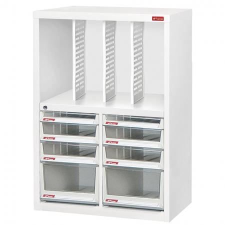 Floor Cabinet with 8 drawers in 2 columns and 3 dividers in 4 columns (2 drawers 3L & 4 drawers 6.6L & 2 drawers 14L)