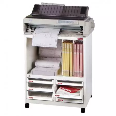 Floor Cabinet for Printer with 6 plastic drawers in 2 columns and 2 dividers in 3 columns (4 drawers 6.6L & 2 drawers 3L) - Best used for transportable office needs, like for fax machines or computer screens and printers, which also need items like paper stored with them.
