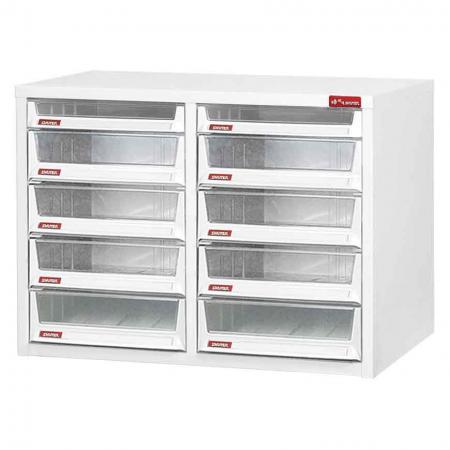 Desktop cabinet with 8 drawers and 2 plastic drawers in 2 columns for A4 paper (2 drawers 3L & 8 drawers 6.6L)