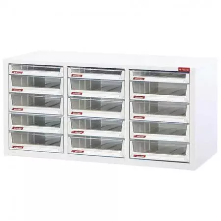 Desktop cabinet with 12 drawers and 3 plastic drawers in 3 columns (3 drawers 3L & 12 drawers 6.6L) - Creatively crafted and durable, SHUTER office storage cabinets with drawers make your office more efficient.