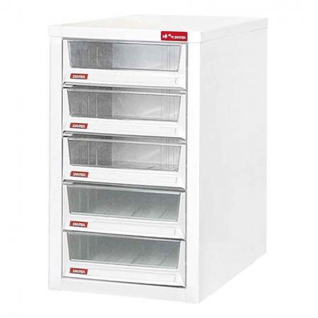 Desktop cabinet with 5 drawers in 1 column for B4 paper (7.8L per drawer) - Enhance the aesthetics of a room while keeping things tidy with this classic SHUTER file storage drawer tower.