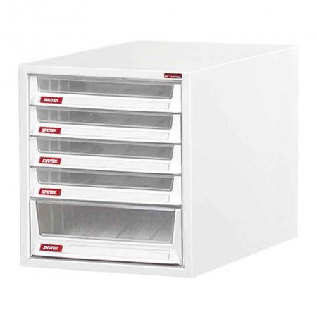 Desktop cabinet with 1 drawer and 4 plastic drawers in 1 column for B4 paper (1 drawer 7.8L & 4 drawers 3.6L)