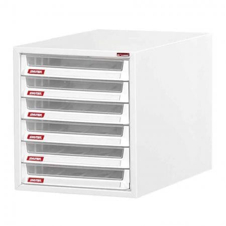 Desktop cabinet with 6 plastic drawers in 1 column for B4 paper (3.6L per drawer)