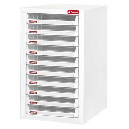 Desktop cabinet with 10 plastic drawers in 1 column for B4 paper (3.6L per drawer)