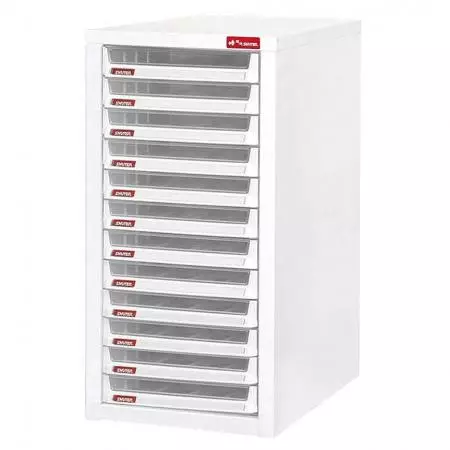 Kabinet Lantai dengan 12 laci plastik dalam 1 kolom untuk kertas B4 (3,6L per laci) - Memungkinkan akses mudah ke dokumen penting Anda dengan sistem penyimpanan kabinet baja A4 yang kokoh ini.