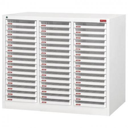 Floor Cabinet with 45 plastic drawers in 3 columns for B4 paper (3.6L per drawer)