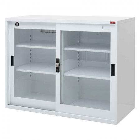 خزانة تخزين ملفات كبيرة قابلة للقفل بباب زجاجي، عرض 880 ملم - خزانة تخزين ملفات فولاذية قابلة للقفل بأبواب ورفوف شفافة لتخزين الوثائق ومعدات المكتب.