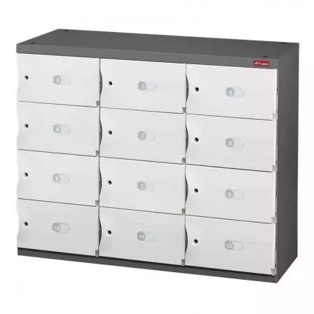 Kredensa Penyimpanan Kantor untuk Sepatu atau Penyimpanan Kantor - 12 Pintu Kecil dalam 3 Kolom - Gaya dan substansi berpadu dengan keahlian dalam kabinet ruang SHUTER yang kokoh ini.