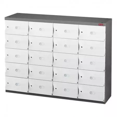 Lemari Penyimpanan Kantor untuk Sepatu atau Penyimpanan Kantor - 20 Pintu Kecil dalam 4 Kolom - Lemari penyimpanan baja dengan loker fungsional dan aman.