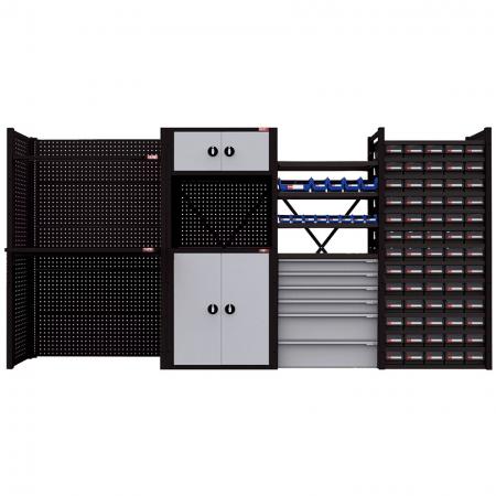 Metal Garage Cabinets and Shelving Unit for Modular Workstation - Crafted to fit individual space requirements for garage, workshop, production line, or warehouse.