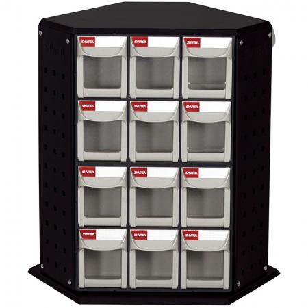 Tháp xoay với 6 bộ 6 ngăn kéo nhanh cho nhu cầu lưu trữ công nghiệp - Các giá đỡ thùng xoay có thể gập ra hoàn hảo để sắp xếp các bộ phận nhỏ trong không gian công nghiệp.