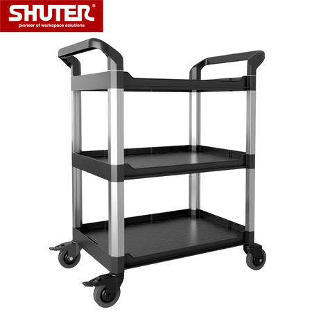 Plastic 3 tier Utility Cart with 3 Shelves, Height 985 mm - Plastic 3 tier Utility Cart with 3 Shelves, Height 985 mm