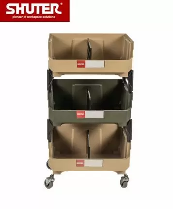 3-Tier Rolling Tool Cart With Hopper Plastic Bins, 765mm Height with Four Casters - 3-Tier Rolling Tool Cart With Hopper Plastic Bins, 765mm Height with Four Casters