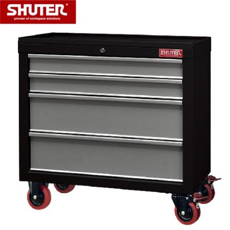 Professional Two-Tone Tool Chest for Workspaces - 650mm Height with 4 Drawers and 3" PP Casters - Steel industrial tool cabinet with different drawer depths suitable for large and small objects.