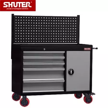 Large Professional Two-Tone Tool Chest - 1291mm High, 5 Drawers, Cabinet, Pegboard, 5" TPR Casters - A tool box cabinet that can roll around a workspace with ease.