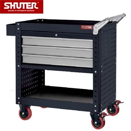 Tool Cart with Upper 3 Drawers, 2 Shelves & Siding Pegboard, Height 880 mm - Tool Cart with Upper 3 Drawers, 2 Shelves & Siding Pegboard, Height 880 mm