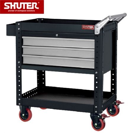 Tool Cart with Upper 3 Drawers & 2 Shelves, Height 880 mm - Tool Cart with Upper 3 Drawers & 2 Shelves, Height 880 mm