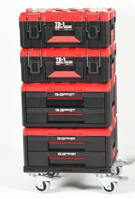 Série de caixas de ferramentas empilháveis SHUTER, incluindo TB-1, TB-2D e carrinho móvel TB-1C