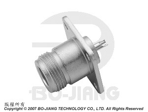 N型法蘭板(四孔)母端微波同軸連接器 - 焊接容器型 - 平板式N型母頭同軸連接器,末端有焊接杯