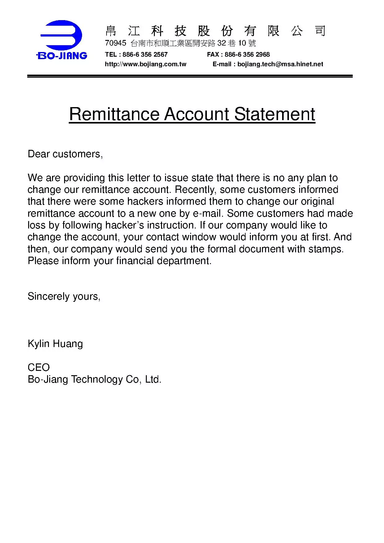 Remittance Account Statement