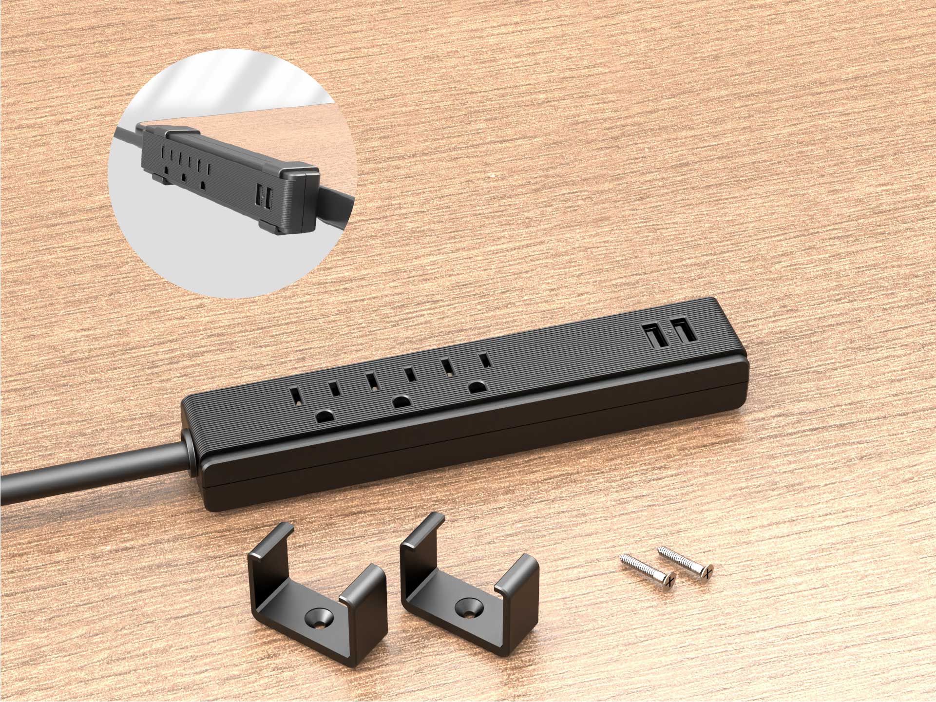Regleta de alimentación con abrazadera de escritorio con puertos USB-A y  USB-C, toma de corriente de abrazadera con 3 CA, estación de carga rápida  de