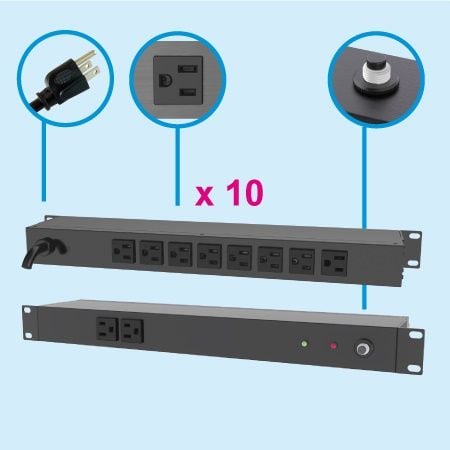 VEVOR 1U Rackmount PDU – 12 Outlet Power Strip With Surge Protection (15A, 125V)