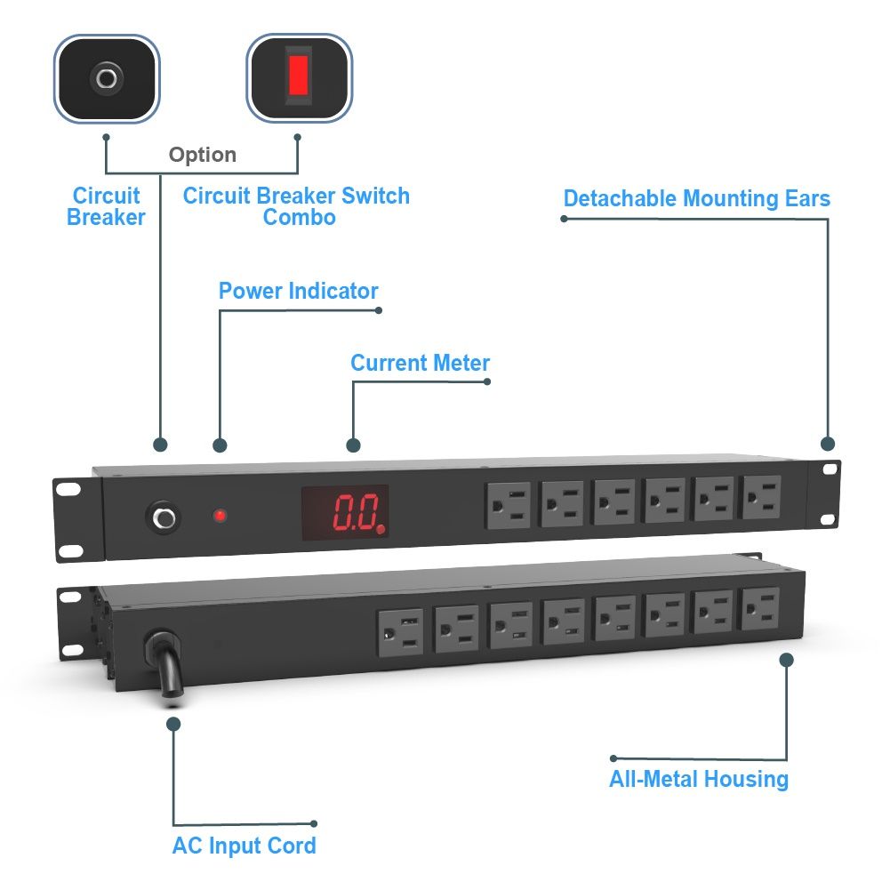 Metered Rpdu 1U Horizontal Metered PDU, 15A 120V 14 NEMA 5-15R Outlets, Heavy Duty ...