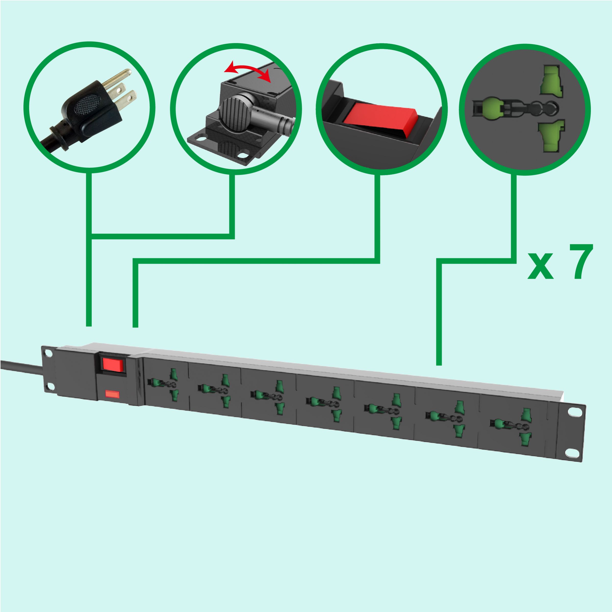 Regleta de alimentación metálica de 14 tomas NEMA 5-20, 1U 19 - Protector  de sobretensiones para montaje en rack, regleta de alimentación PDU, PDU  para rack de servidores