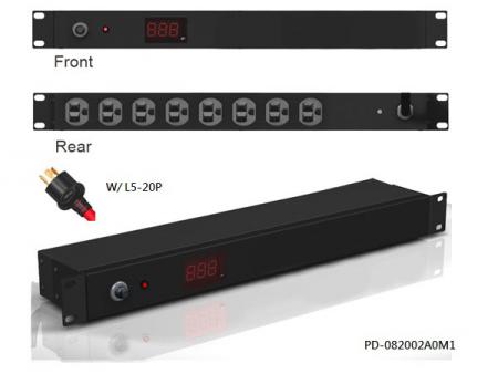 8 saídas com plugue L5-20P e medidor de Ampère