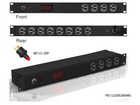 12 saídas com plugue L5-20P e medidor de Ampère