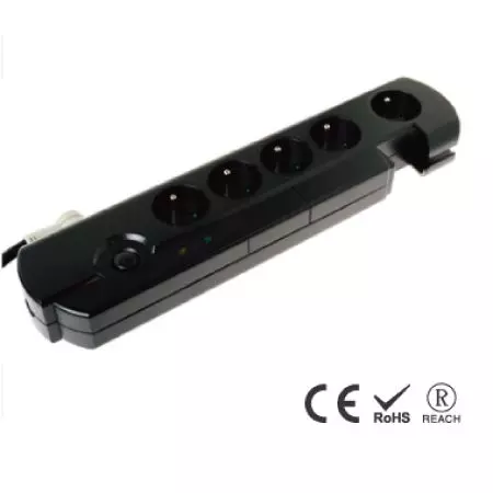 Steker Listrik 5-Outlet dengan Perlindungan Lonjakan & Manajemen Kabel - Soket Prancis dengan Penutup Keamanan