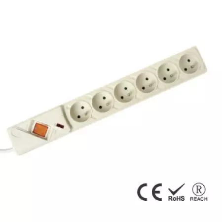 Steker Listrik Pelindung Lonjakan dengan 6 Outlet Prancis - Soket Prancis dengan Penutup Keamanan