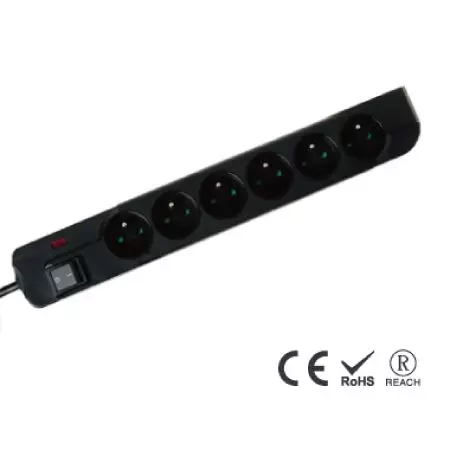 6 Lubang 16A250V Power Strip Tipe Prancis dengan Perlindungan Lonjakan - Stopkontak Prancis dengan Penutup Keamanan