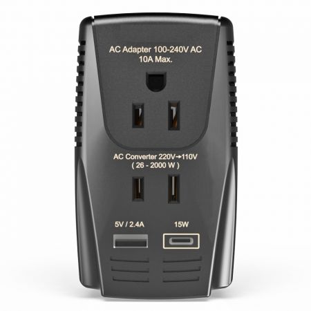 2000Wのトラベル電圧コンバーター/アダプター、15W USB-C/USB-A充電器キット-タイプCトラベル電圧コンバーター
