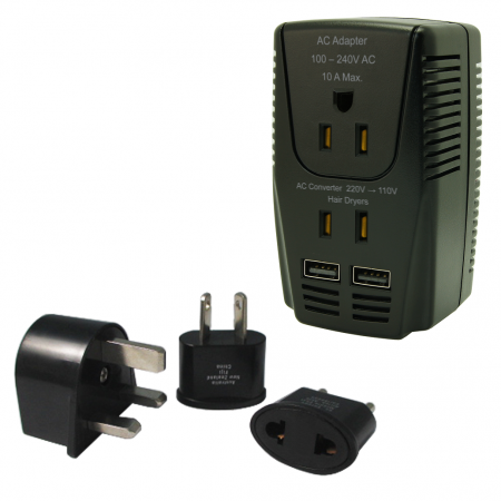 2000W Spannungswandler/Adapter-Set mit USB - Reisekonverter- und Adapter-Kombi