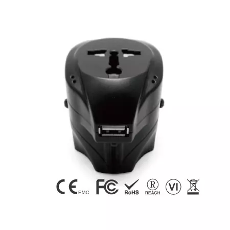 Adaptador de viaje universal con cargador USB - Adaptador de viaje universal lado frontal