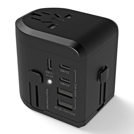 Adattatore di alimentazione da viaggio Type C da 5.6A con 3 porte USB-C e 2 porte USB-A - Adattatore di viaggio universale Type C da 5.6A