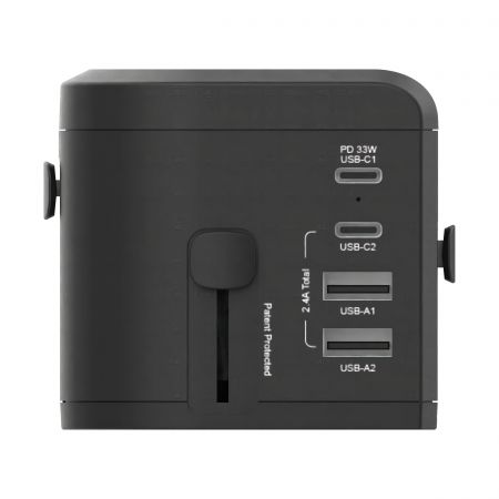 2 portas USB-C e 2 portas USB-A suportando múltiplos dispositivos com carregamento de 5V