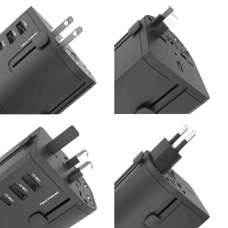 All in one universal travel adapter with USB-C PD fast charger