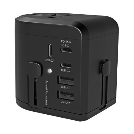 Adaptador de Viagem GaN 75W Mundial, 3USB-C PD & 2USB-A QC