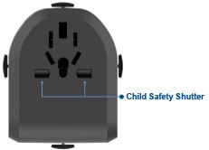 配有防觸電安全門的萬國旅行轉接器