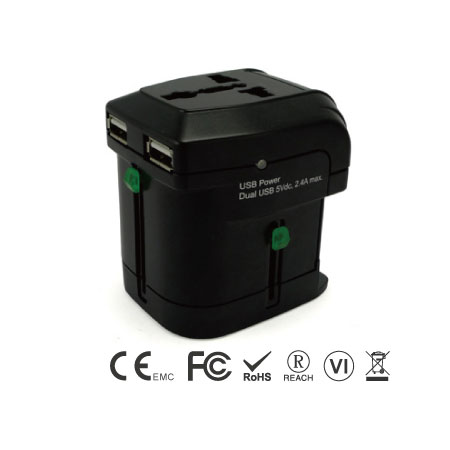 Universal Travel Adapter with Two Ports USB Charger