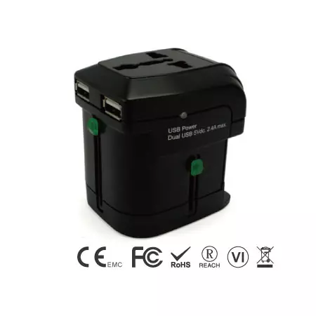 Adaptador de viaje universal con cargador USB de 2.4A y 2 puertos - Adaptador de viaje universal lado derecho